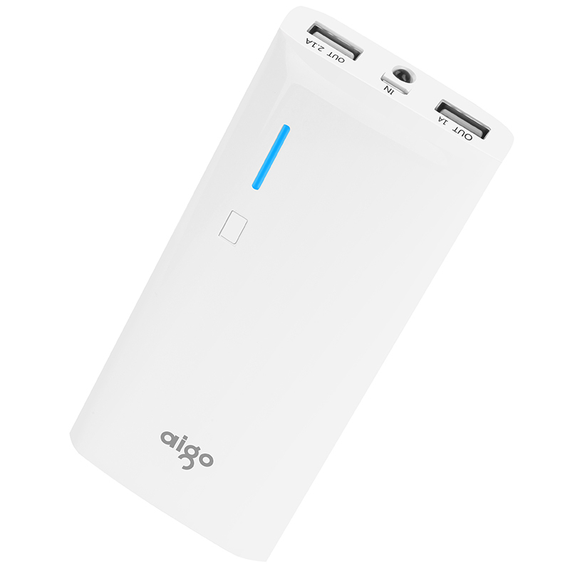 爱国者(aigo) 移动电源K112 10000毫安 双USB输出 LED强光手电 白色