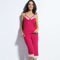 恒适 Hanes女式吊带七分裤套装玫红(XL)SLW13006-N.705.XL