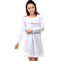 金丰田女士纯棉蕾丝长袖睡裙水兰色(L)1512