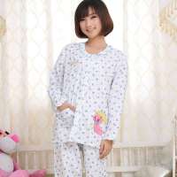 金丰田春秋长袖可爱卡通女士纯棉睡衣套装天蓝色(XL)1724