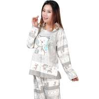 金丰田女士棉质长袖睡衣春秋卡通家居服套装灰色(M)1725