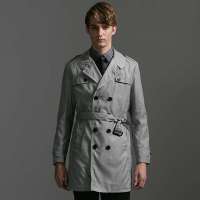 GXG 男士英伦风千鸟格双排扣休闲风衣#11108280(黑白格/M)