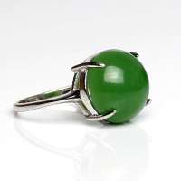 老山玉器 新疆和田玉石玉器 银镶碧玉戒指p0010942