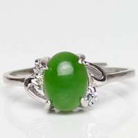 老山玉器 新疆和田玉石玉器 碧玉银镶玉戒指p0010948