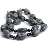 老山玉器 新疆和田玉石玉器 墨玉籽料项链十八罗汉P0013185