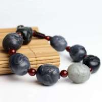 老山玉器 新疆和田玉石玉器 青花籽料生肖猪手链手串p0013189