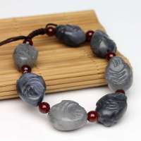 老山玉器 新疆和田玉石玉器 青花籽料金蝉手链手串P0013190