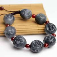 老山玉器 新疆和田玉石玉器 青花籽料佛头手链P0013192