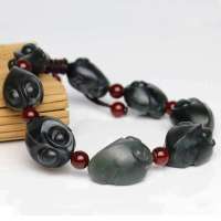 老山玉器 新疆和田玉石玉器 青玉金蝉手链手串p0013195