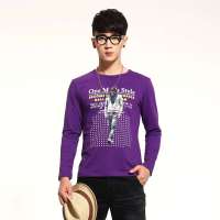 唐狮 男式 男圆领人像印花恤衫112111023106(茄紫XL)