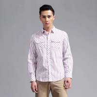 唐狮 男式 男条纹长袖衬衫112111015303(桃红L)