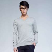唐狮 男式 男个性V领素色线衫613111043408(浅麻灰M)