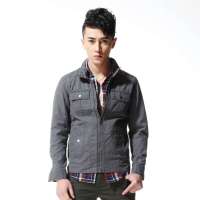 唐狮 男式 男肩膀拼块立领夹克外套111311052006(烟灰XL)