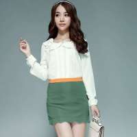 唐狮 女式  女木耳领长袖衬衫613121015412(米白M)