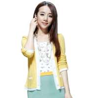 唐狮 女式  女门襟撞色开衫613121045003(姜黄S)