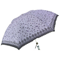 天堂3303E蕾丝豹纹黑胶三折晴雨伞紫色