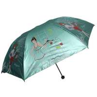 天堂3308E秀出时尚黑涤彩胶遮阳伞湖绿