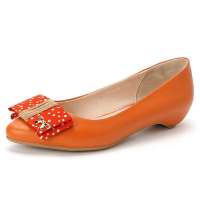 卡迪娜kadina春季新款甜美蝴蝶结羊皮尖头中跟女单鞋KS39919 橙色34