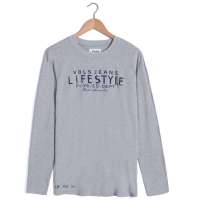 VaLS 男装经典米字旗复古怀旧圆领长袖T恤字母T恤010200144(花灰/XL)