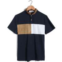 VaLS 男装时尚绒拼接超吸汗休闲短袖polo衫010100005(藏蓝色/L)