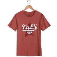 VaLS 男装复古手摇花字母个性印花圆领短袖T恤010300020(红色/M)