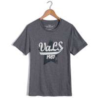 VaLS 男装复古手摇花字母个性印花圆领短袖T恤010300020(灰色/XL)