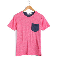 VaLS 男装时尚撞色拼接个性口袋圆领短袖T恤休闲纯色T恤010300053(红色/XL)