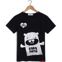 VaLS 男装时尚休闲卡通熊个性印花圆领短袖T恤010300016(黑色/L)