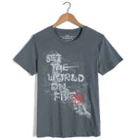 VaLS 男装打火机烟灰字母印花圆领短袖T恤时尚休闲T恤010300025(灰色/M)