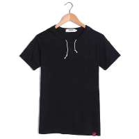 VaLS 男装时尚纯色薄款连帽短袖T恤休闲抽绳T恤010300046(黑色/XXL)