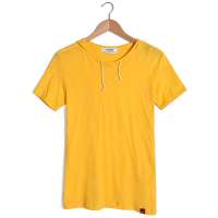 VaLS 男装时尚纯色薄款连帽短袖T恤休闲抽绳T恤010300046(黄色/XXL)