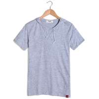 VaLS 男装时尚纯色薄款连帽短袖T恤休闲抽绳T恤010300046(花灰色/M)