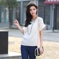 伊甸基因春夏新款女装欧美简约时尚宽松纯色短袖上衣EA120061米色均码