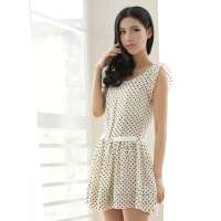 伊甸基因经典甜美波点复古荷叶边中腰连衣裙EC120071白色XL