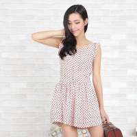 伊甸基因经典甜美波点复古荷叶边中腰连衣裙EC120071藕粉色XL