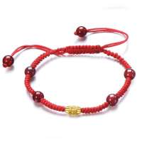 凤禧 千足金转运珠红玛瑙手链