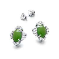 凤禧 千娇百媚S925银和田玉碧玉耳钉