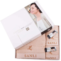 三利 精梳棉系列典雅生活方巾毛巾浴巾 三件套礼盒装带手提袋 麦麸色