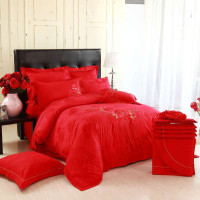 水星家纺 仿丝棉提花加绣花婚庆十件套 传统婚庆 龙飞凤翔 1.5米床