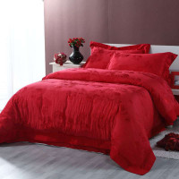 水星家纺 仿丝棉提花婚庆四件套 我愿意(红色)1.5米床