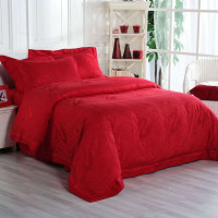 水星家纺 仿丝棉提花婚庆四件套 永浴爱河(红色)1.5米床