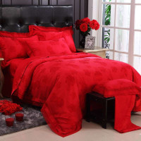 水星家纺 仿丝棉提花婚庆四件套 浓浓情深(大红) 1.5米床