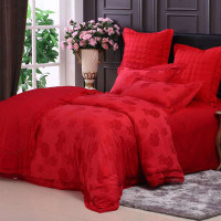 水星家纺 仿丝棉提花婚庆七件套 浓浓情深(大红) 1.5米床
