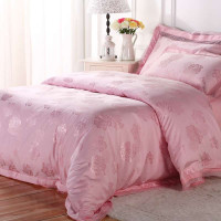 水星家纺 仿丝棉提花婚庆四件套 浓浓情深(粉色) 1.8米床