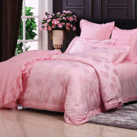 水星家纺 仿丝棉提花婚庆七件套 浓浓情深(粉色) 1.8米床