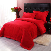 水星家纺 仿丝棉提花婚庆四件套 甜蜜花海 1.8米床