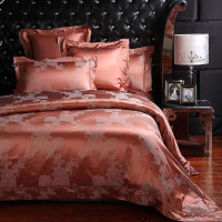 水星家纺 长绒棉缎纹提花婚庆四件套 朗明戈(咖色) 1.8米