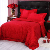水星家纺 粘胶缎纹提花婚庆四件套 卢浮魅影 1.8米床