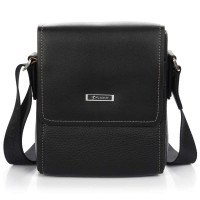 plover啄木鸟男士牛皮商务休闲单肩斜挎包 9826008331黑色