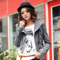 艾夫斯 女帅气欧美机车款斜拉链牛仔外套21232142004(天灰/L)